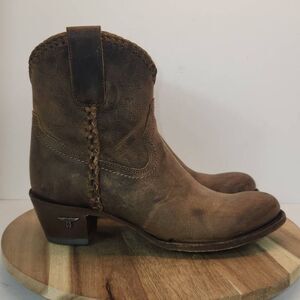 Lane Womens Plain Jane Braided Bootie Size 8 Brown Distressed
